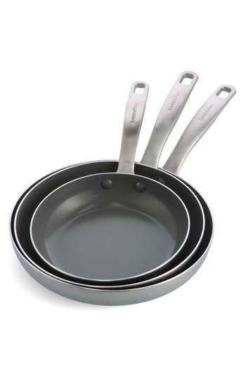 Greenpan Chatham Hard Anodized Ceramic Nonstick Frying Pan Set In Stainless Steel