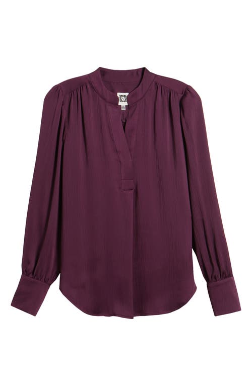 Anne Klein Pleated Long Sleeve Shirt In Deep Plum