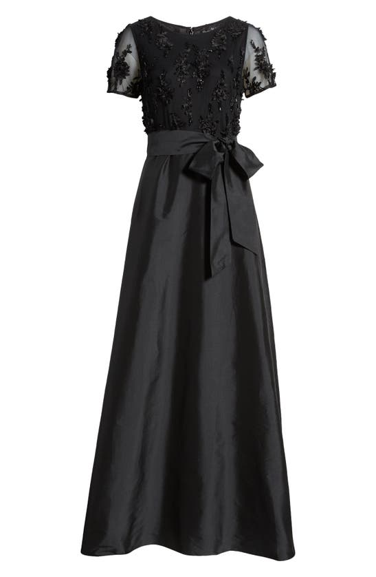 Shop Pisarro Nights 3d Floral Bodice Beaded Gown In Black