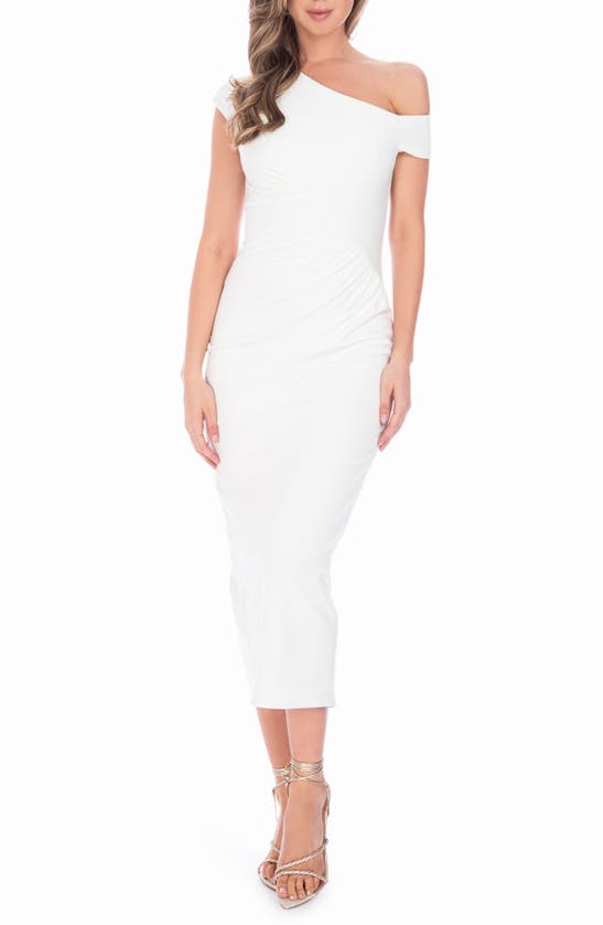 Shop Katie May Josie One-shoulder Ruched Cocktail Dress In Ivory