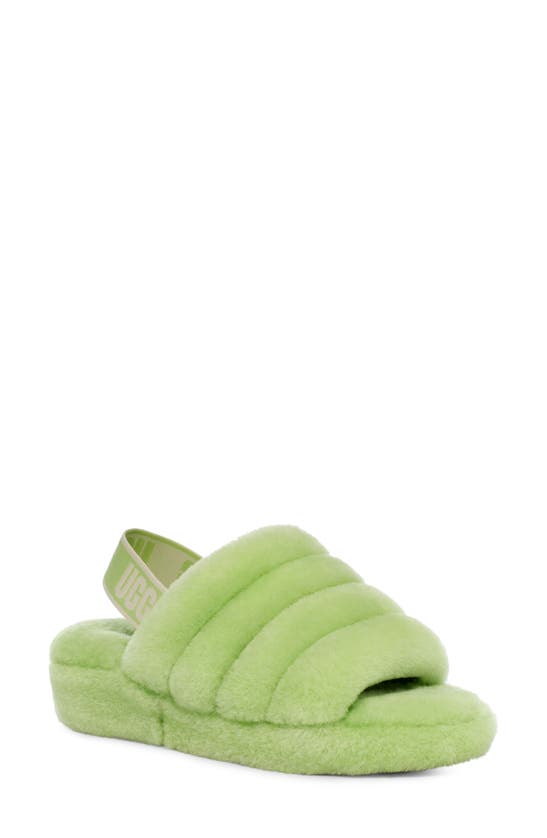 Ugg Fluff Yeah Faux Fur Slingback Sandal In Parakeet Green