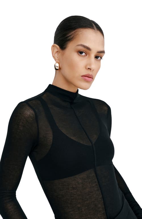 Marcella Alicia Sheer Mock Neck Knit Top In Black