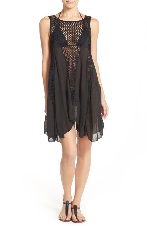 Crochet Inset Cover-Up Dress in Black