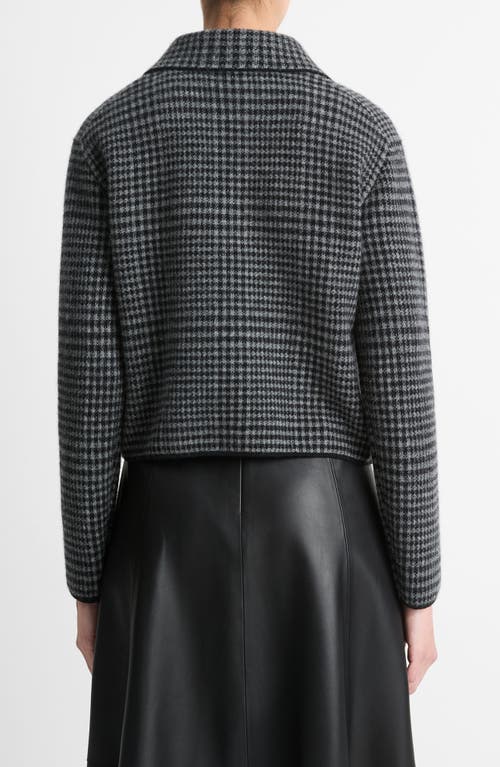 Shop Vince Houndstooth Wool & Cashmere Quarter Zip Sweater In Heather Smoke/black Combo