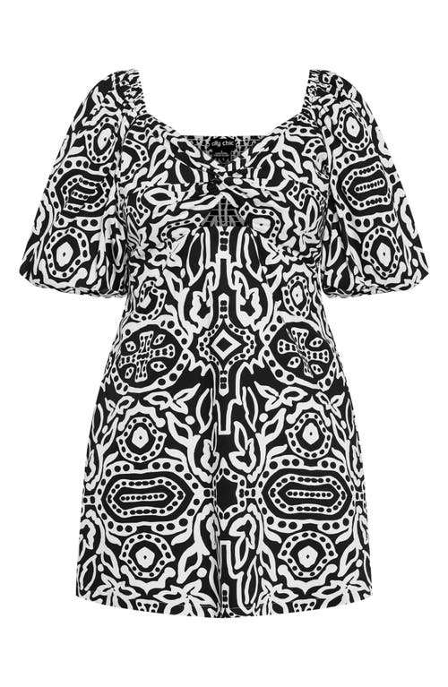 Shop City Chic Amari Puff Sleeve Cutout Cotton Dress In Blk Amari