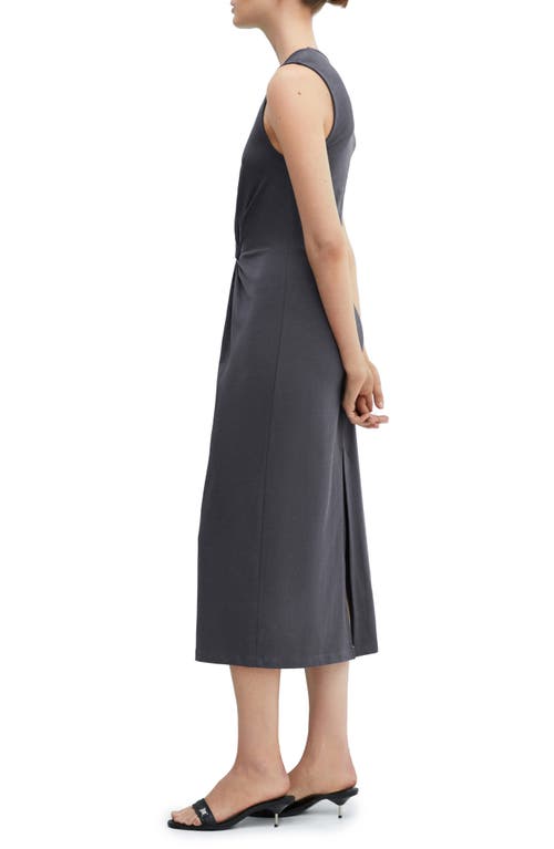 Shop Mango Center Knot Cotton Midi Dress In Grey