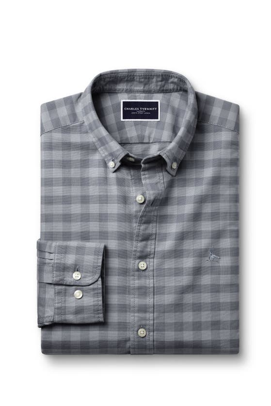 Shop Charles Tyrwhitt Slim Fit Button-down Collar Washed Oxford Gingham Shirt In Flint Grey