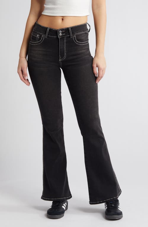 Shinny Rhinestone Detail Wide Leg Jeans in Black