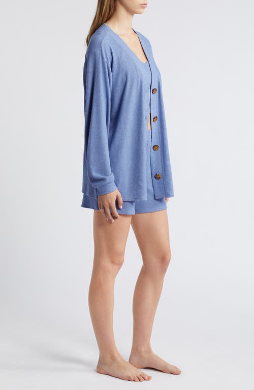 Shop Open Edit 3-piece Cozy Rib Pajamas In Blue Colony Marl