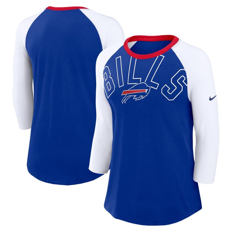 Nike Women's  Royal, White Buffalo Bills Knockout Arch Raglan Tri-blend 3/4-sleeve T-shirt In Royal,white