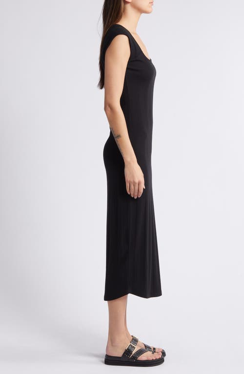 Shop Treasure & Bond Rib Square Neck Midi Dress In Black