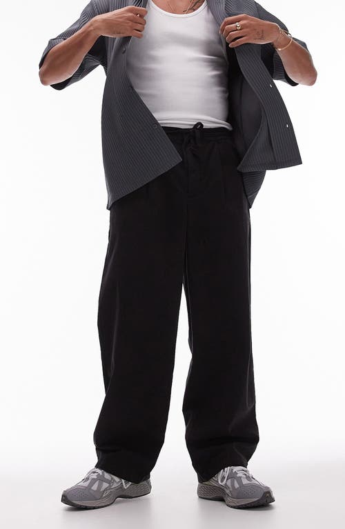 Topman Wide Leg Drawstring Pants In Black