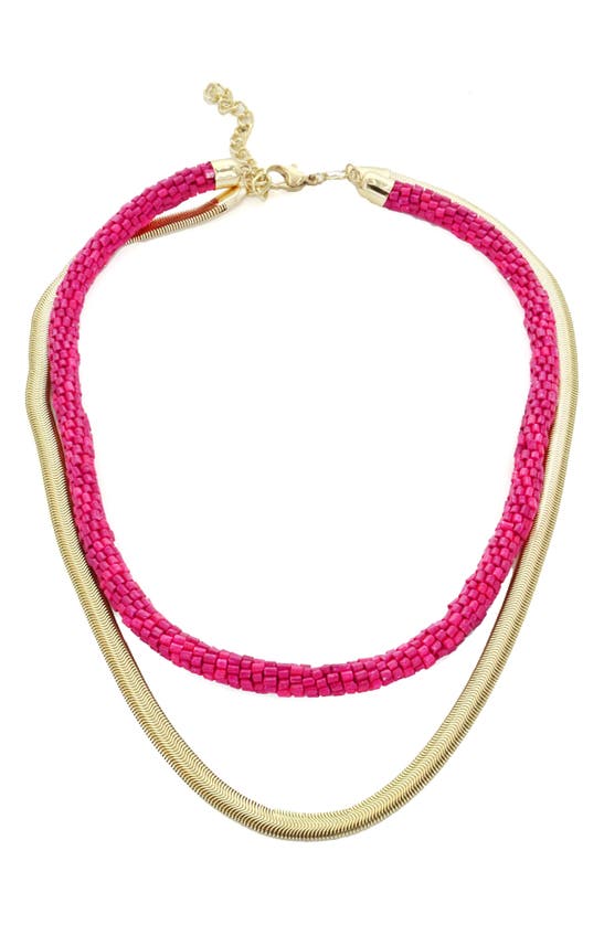 Shop Panacea Beaded Layered Necklace In Gold/pink