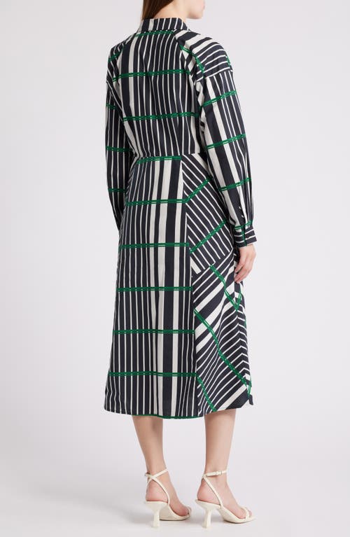 Shop Du Paradis Hazel Long Sleeve Midi Shirtdress In Black White Multi Stripe