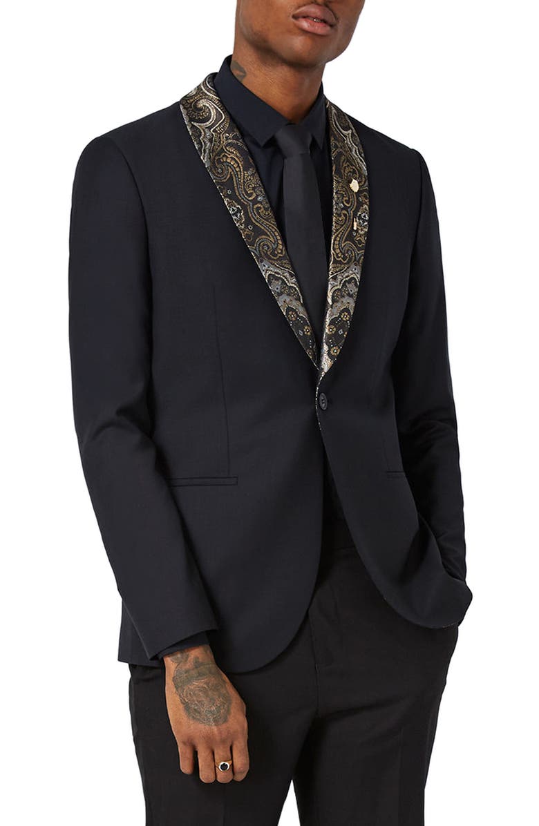 Topman Skinny Fit Tuxedo Jacket with Paisley Shawl Lapel | Nordstrom