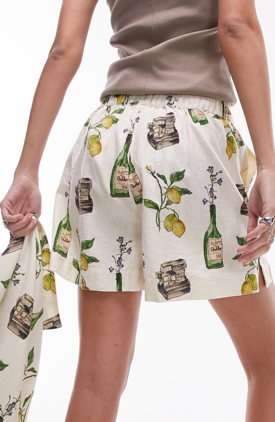 Shop Topshop Still Life Linen Blend Drawstring Shorts In Cream