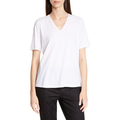 Petite Eileen Fisher V-Neck Organic Cotton Tee, White