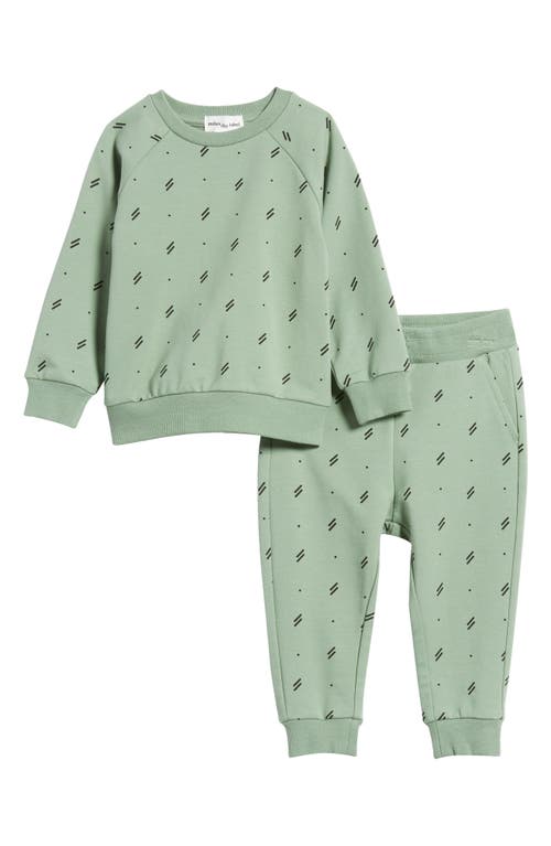 MILES THE LABEL Lines Print Stretch Organic Cotton Sweatshirt & Joggers Set in 800 Green