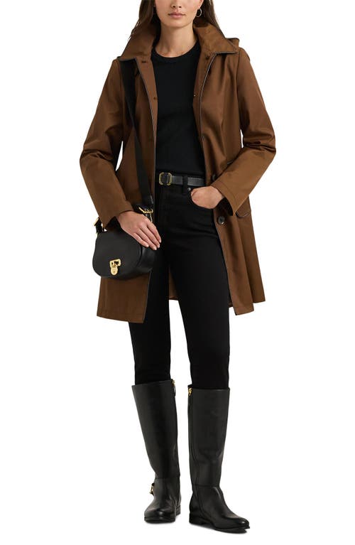 Shop Lauren Ralph Lauren Cotton Blend Coat With Removable Hood In Dark Terracotta