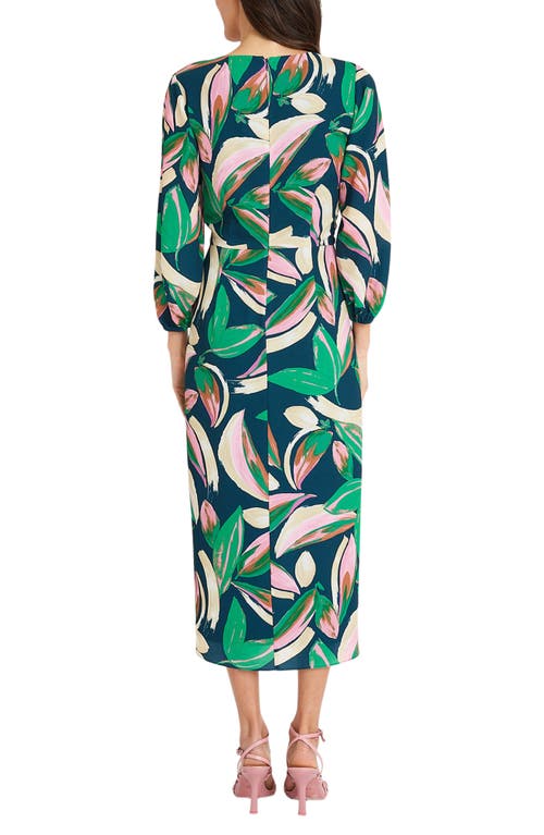 Shop Maggy London Faux Wrap Dress In Navy/pink/emerald