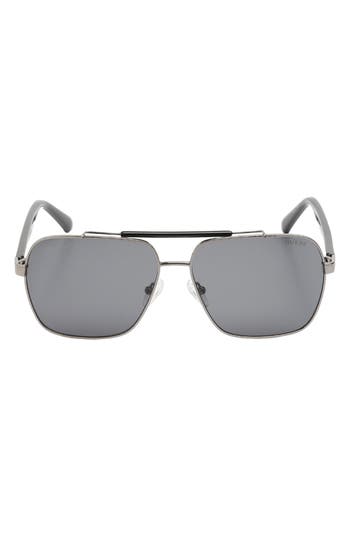Shop Guess 60mm Navigator Sunglasses In Shiny Gunmetal/smoke