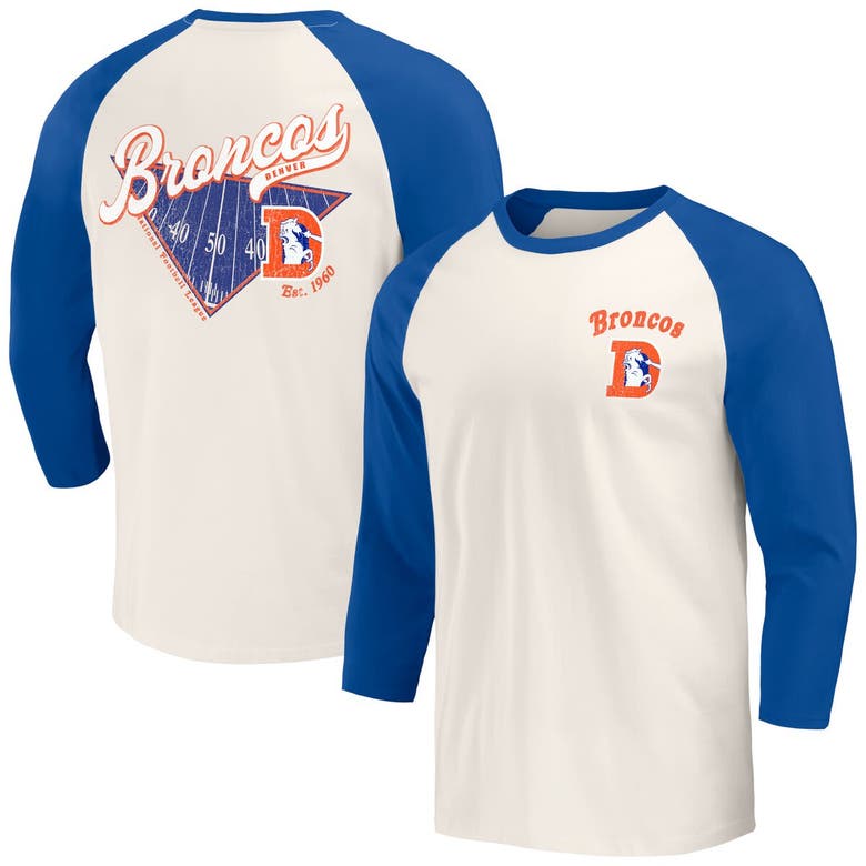Shop Darius Rucker Collection By Fanatics Royal/white Denver Broncos Raglan 3/4 Sleeve T-shirt