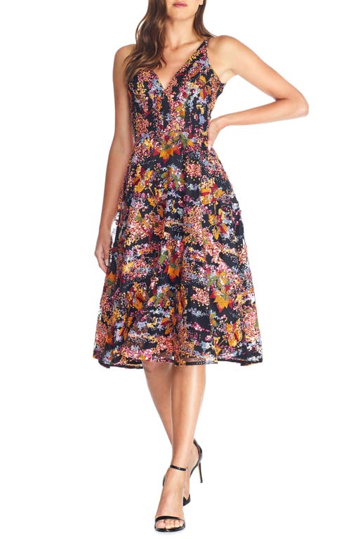 Dress the Population Elisa Sequin Embellished Embroidered Fit & Flare Papaya Multi at Nordstrom,