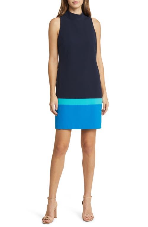 Tahari ASL Colorblock Sleeveless Shift Dress Navy Aqua Blue at Nordstrom,