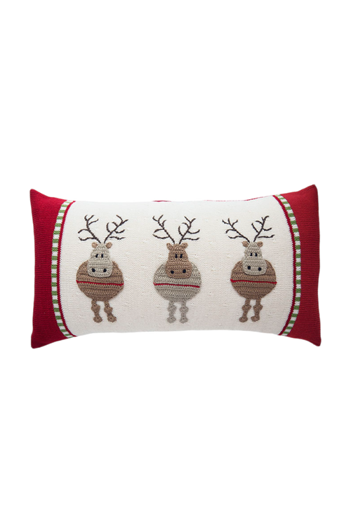 Melange Collection Round Reindeer Holiday Throw Pillow, 10 X 20 In Red