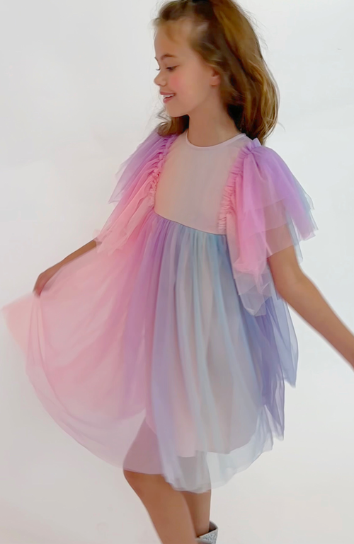 Shop Lola + The Boys Cotton Candy Dream Tulle Dress In Multicolor