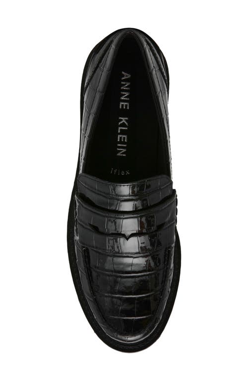 Shop Anne Klein Eryn Croc Embossed Penny Loafer In Black Croco