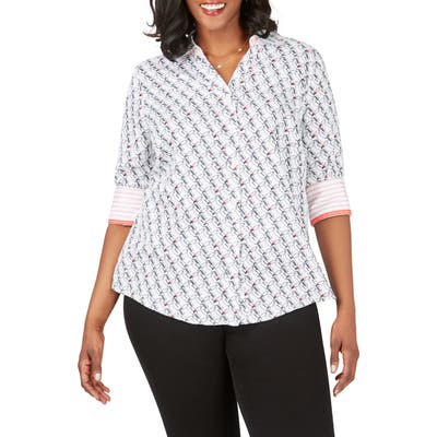 Plus Size Foxcroft Mary Toucan Print Wrinkle Free Shirt, White