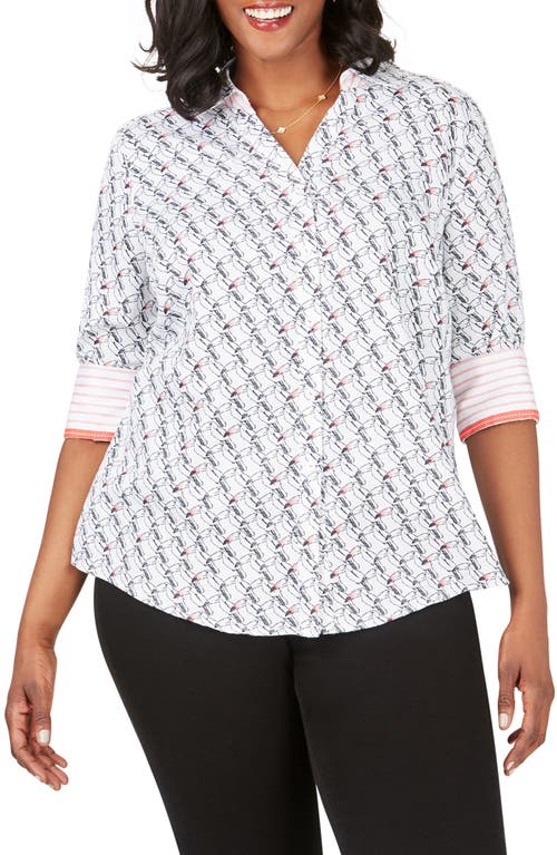 Foxcroft Mary Toucan Print Wrinkle Free Shirt in White Multi at Nordstrom, Size 16W