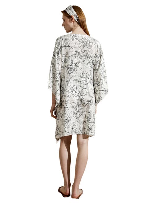 Lilysilk Floral Sketch Silk Cardigan In Black-white Floral Pattern