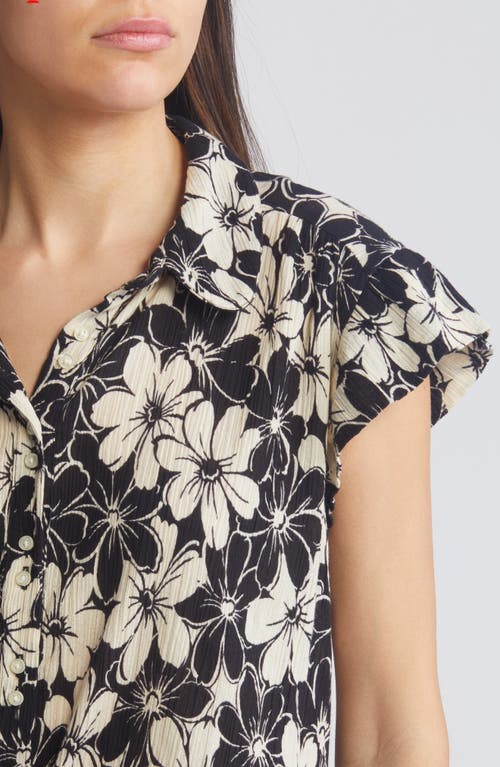 Shop The Great . The Wren Floral Textured Cotton Button-up Shirt In Black Cream Hibiscus Floral