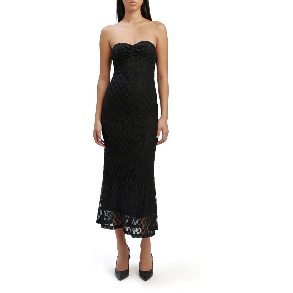 Bardot Adoni Floral Embroidered Mesh Strapless Midi Dress In Black