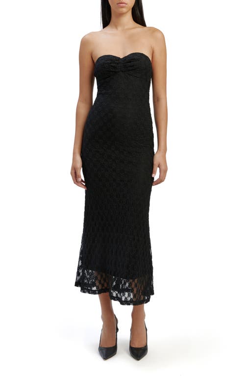 Bardot Adoni Floral Embroidered Mesh Strapless Midi Dress Black at Nordstrom,