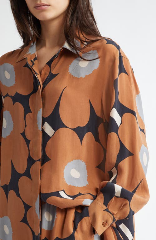 Shop Marimekko Sivuta Unikko Button-up Shirt In Brown Black Grey