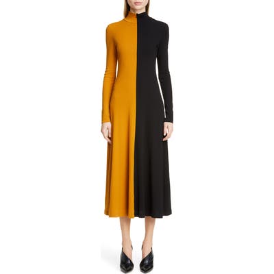 Rosetta Getty Bicolor Long Sleeve Midi Dress, Brown