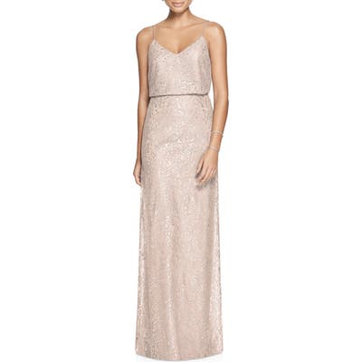 After Six Metallic Lace Two-Piece Gown, Beige