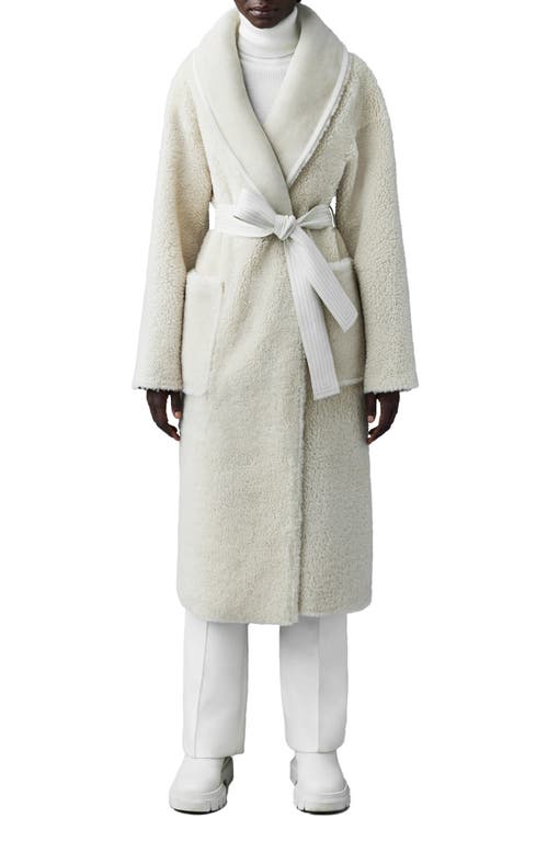 Mackage Hana Reversible Leather & Genuine Shearling Wrap Coat in Cream