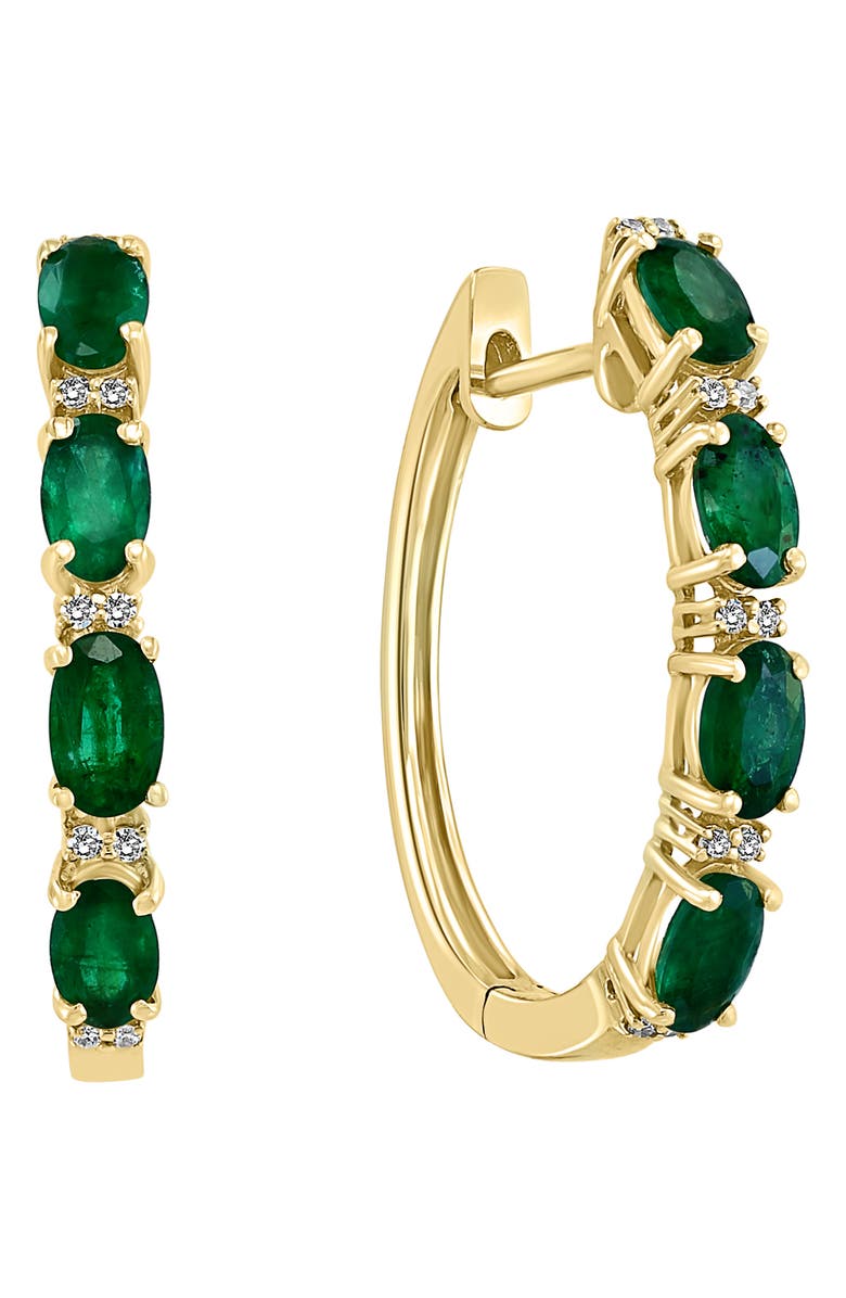 EFFY 14K Yellow Gold Emerald & Diamond Huggie Hoop Earrings - 0.07ct ...