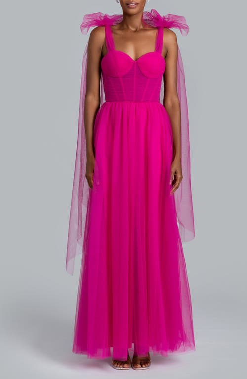 Ghrail Brianna Tie Shoulder Mesh Gown In Magenta