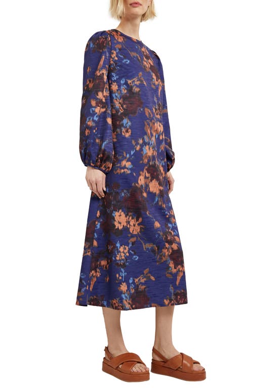 Misook Long Sleeve Woven Maxi Dress In Starry Night Blue