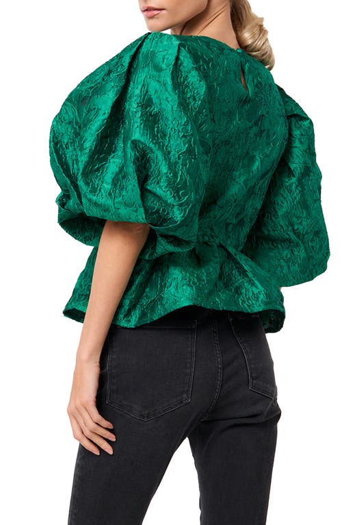 Shop Ciebon Tina Puff Sleeve Peplum Top In Green