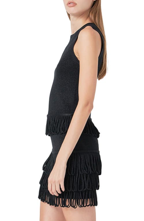 Endless Rose Metallic Knit Loop Fringe Tank In Black