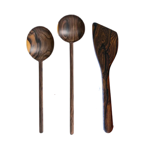 Itza Wood Handcarved Kitchen Utensils In Brown