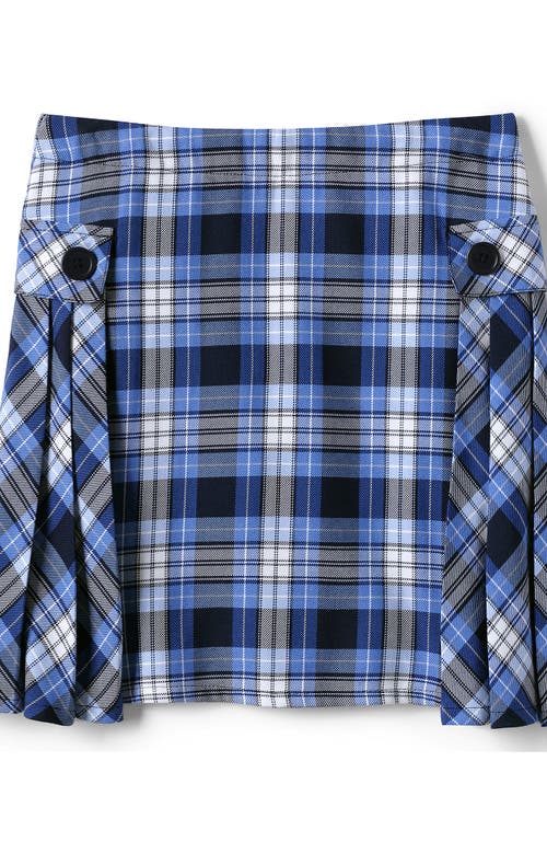 Shop Lands' End School Uniform Girls Slim Side Pleat Plaid Skort Above Knee In Clear Blue Plaid