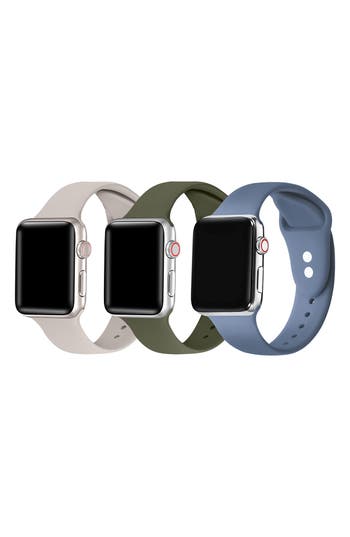 Shop The Posh Tech Assorted 3-pack Silicone Apple Watch® Watchbands In Starburst/olive/alaskan Blue