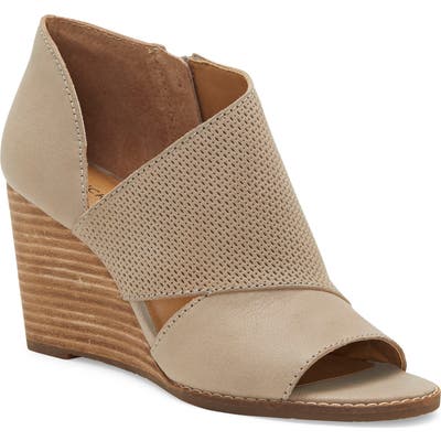 Lucky Brand Jedrek Perforated Open Toe Wedge Bootie, Grey